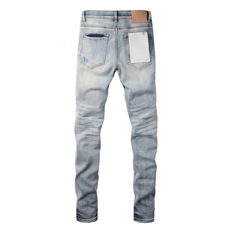 Ungu ROCA merek denim jeans 1:1 jalan tinggi biru lubang patch warna terang perbaikan rendah mengangkat celana denim ketat