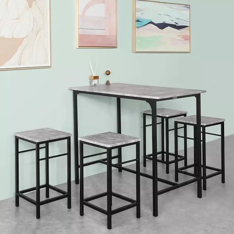 Mesa de comedor con 4 taburetes para el hogar, juego de mesa de Bar, mesa de desayuno de cocina, OGT11-HG, 5 piezas