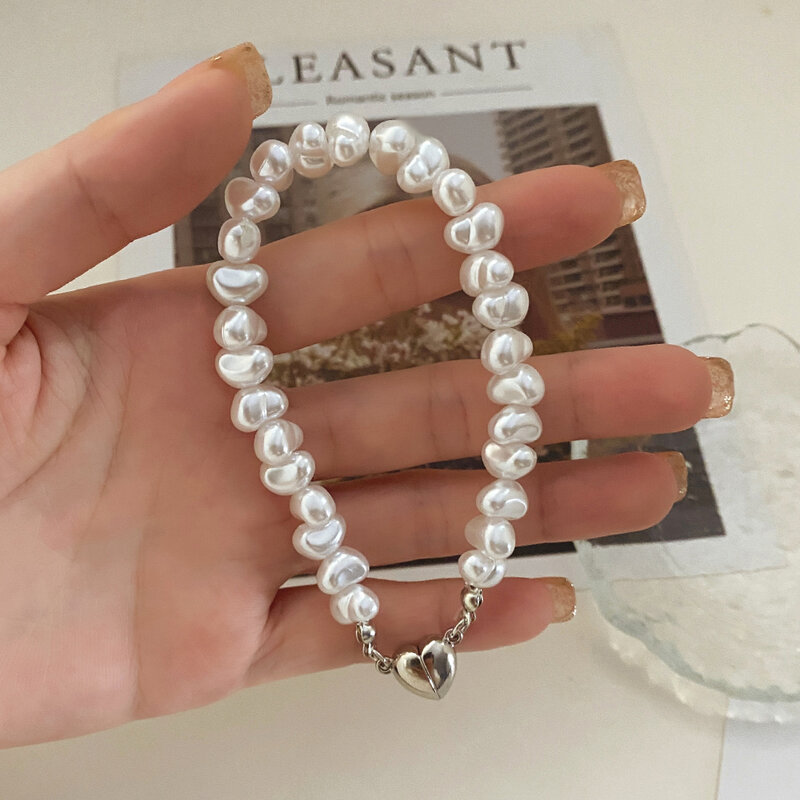 KINFOLK Trendy Pearl Heart bracciali per le donne ragazze colore argento amore attrazione magnetica coppia braccialetti gioielli regali di nozze