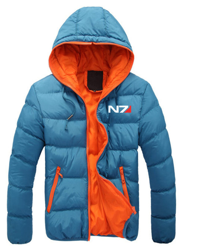 Winter New Down Jacket Mass Effect N7 Logo Print Custom Made Cotton High Quality Casual Warm Thicken Man Zipper Down Jackets Top