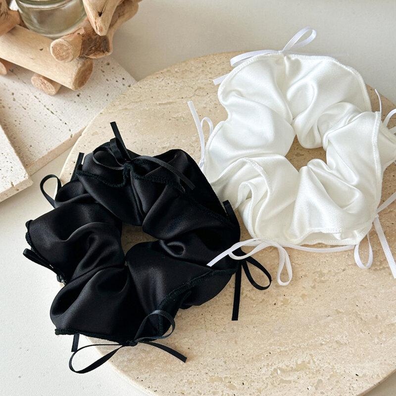 Pure Color Bow Scrunchies Hair Rope Stretch Elastic Hair Ties Ballet Style Ribbon Bow Headband Simple Fashion Hair Accessories