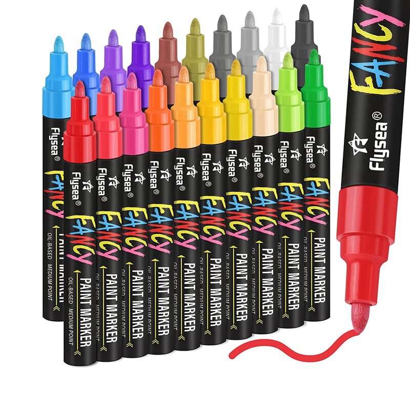 Paint Pens Paint Markers, 20 Colors Oil-Based Waterproof Paint Marker Pen Set, Never Fade Quick Dry And Permanent