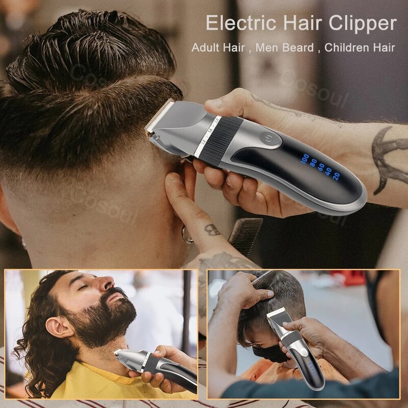 Coleção AliExpress Cortador de cabelo elétrico sem fio recarregável para homens, barbeiros profissionais, cortador para adultos e crianças