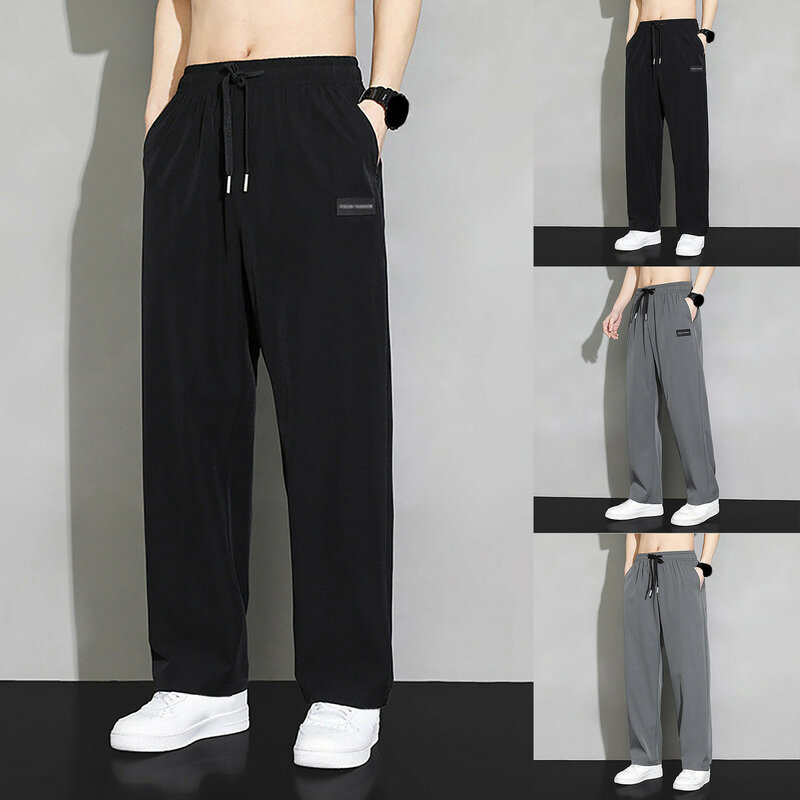Korean Straight Wide Leg Pants Loose Ins New Versatile Trend Sports Men Pants Thin Solid Male Long Pants Casual Office Pants