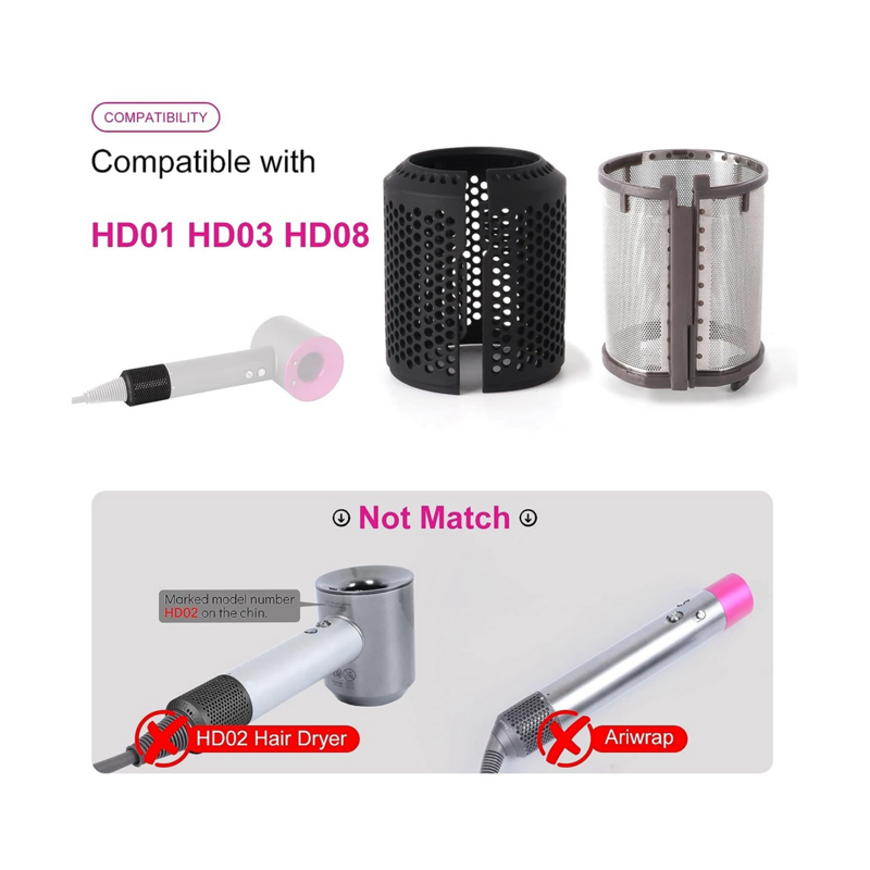 Hair Dryer Inner Filter + Outer Filter Cage for Dyson Hair Dryer HD01 HD03 HD08 Models, with Filter Cleaning Brush A