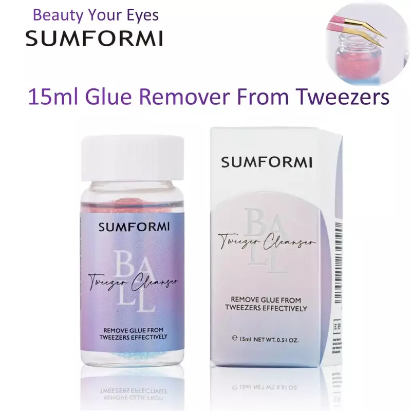 New Sumformi 15ml Glue Remover from Tweezers Cleaning Sponge Ball with Liquid Glue Remover Eyelash Tweezers Clean Glue Makeup