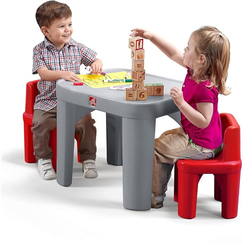 Conjunto de mesa e cadeira infantil, mobília para brincadeiras infantis, mesa para crianças, cinza e vermelha, tamanho