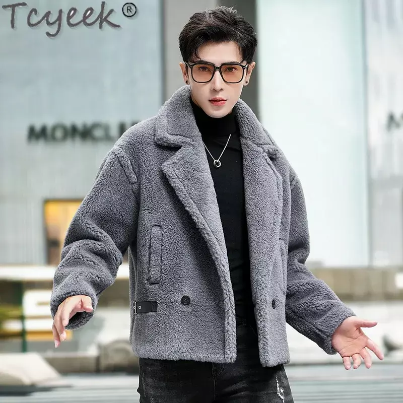 Tcyeek Men's Wool Jacket Real Fur Coat Men Clothing Streetwear Winter Jackets Fashion Warm Sheep Shearing Fur Coats Loose Fit