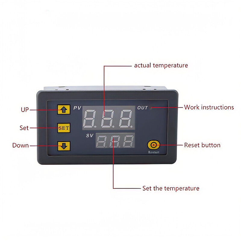 Termostat Display LED Kontrol Suhu Digital Garis Penyelidikan Mini W3230 dengan Instrumen Kontrol Panas/Pendingin 12V 24V 110-220V