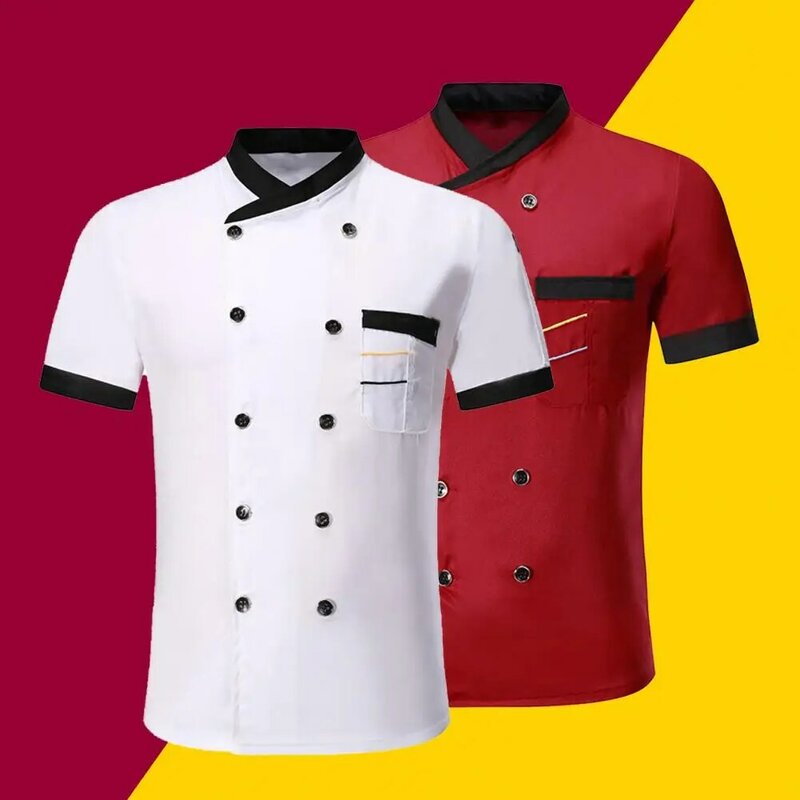 Manga curta Chef camisa para o cozinheiro, Cardigan Super respirável, Cozinheiro e Uniforme de Cozinha, Restaurante Vestuário