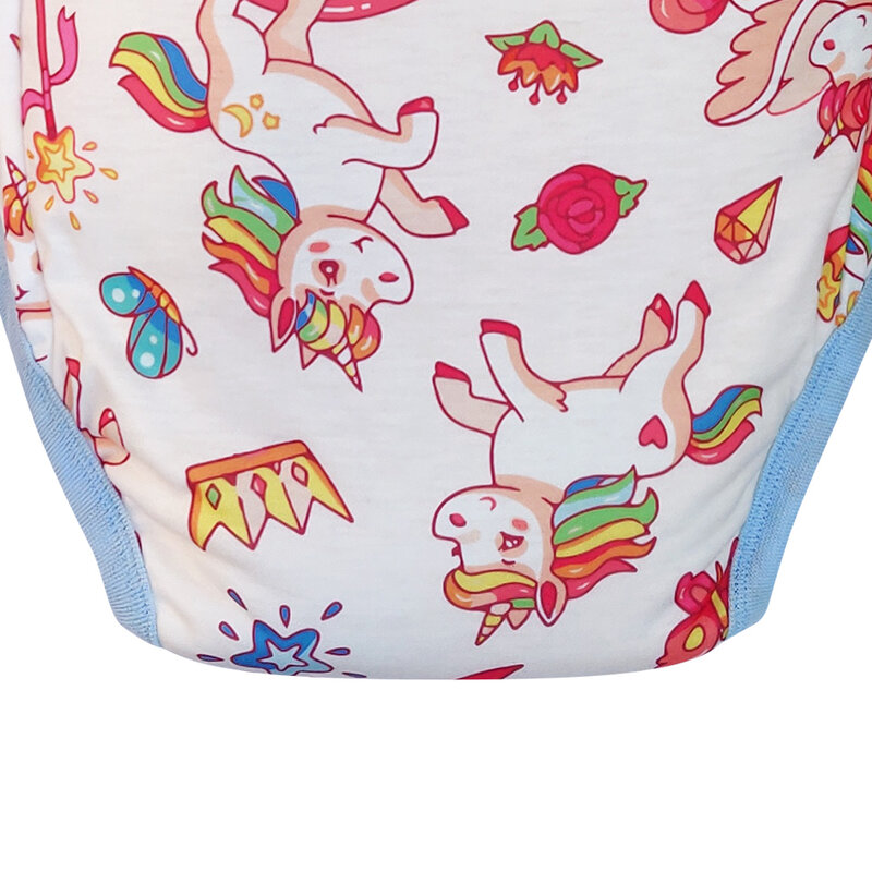 DDLG-pantalones de entrenamiento para bebé y adulto, pañales reutilizables, impermeables, con diseño de unicornio, arcoíris azul