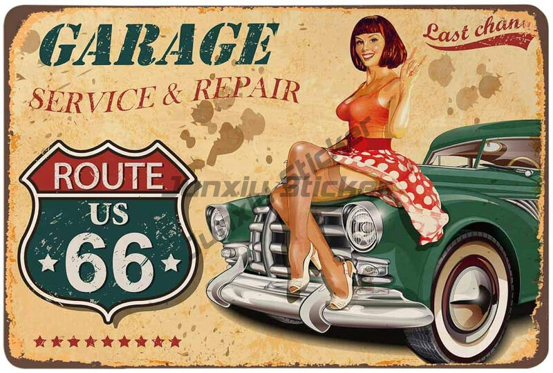 Autocollant de voiture RetroGarage Service Repair pour femme, assis sur la voiture verte, métal vintage, 18 enseignes, cafés, bars, PdecentrShop, décoration murale