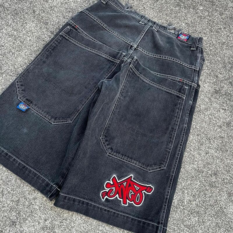 Шорты Y2K мужские в стиле Харадзюку, свободные джинсовые штаны с принтом летучая мышь в стиле ретро, спортивные готические баскетбольные, уличная одежда, 2024