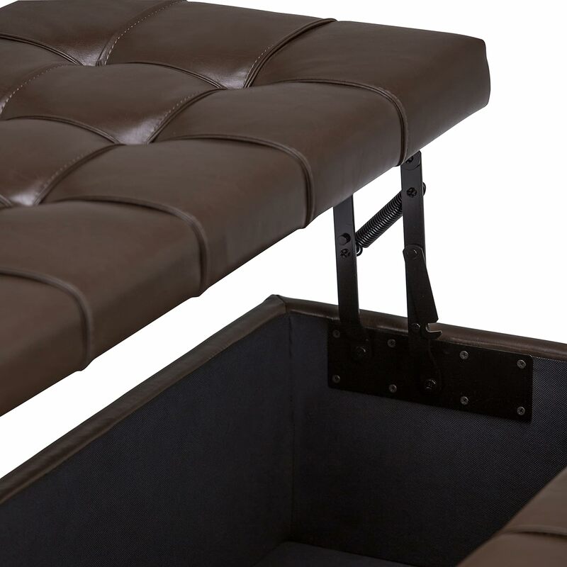 Support de table basse carré de 36 "de large, repose-pieds ORY, rembourrage de salon, marron chocolat, faux cuir floqué