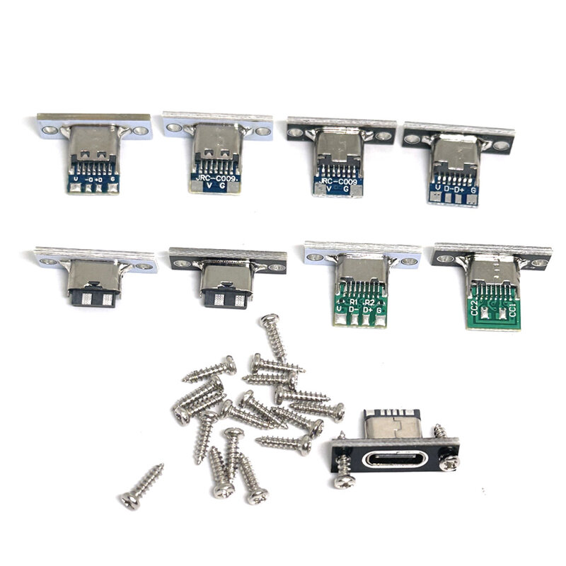 1-10 Buah soket USB tipe-c tipe C, soket USB Jack 3.1 Tipe C 2Pin 4Pin, colokan konektor wanita, Port pengisian daya USB 3.1 Tipe C dengan pelat pemasangan sekrup