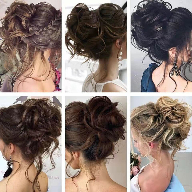Synthetic Hair Bun Chignon Messy Curly Hair Band Elastic Extensions Scrunchy False Hair Pieces For Women Hairpins Black Brown