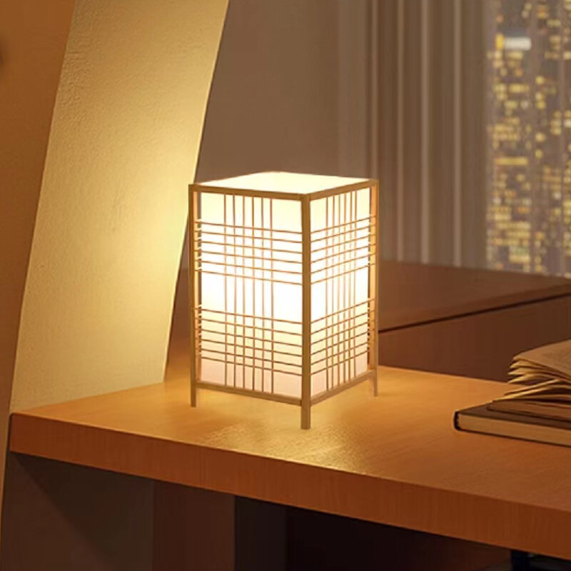 竹織物テーブルランプ,シンプルな寝室と書斎のテーブルランプ,竹の芸術,暖かい装飾,日本のデスクトップ