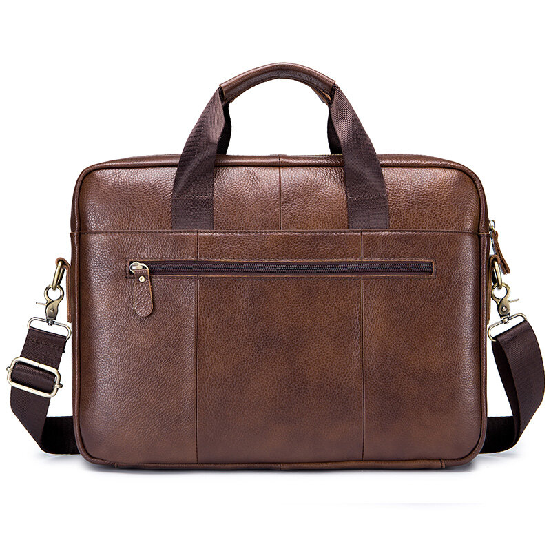 BULLCAPTAIN 2023 New Men's Leather Business Bag Vintage 14 Inch Waterproof Leather Laptop Briefcase Large Satchel Shoulder Bags