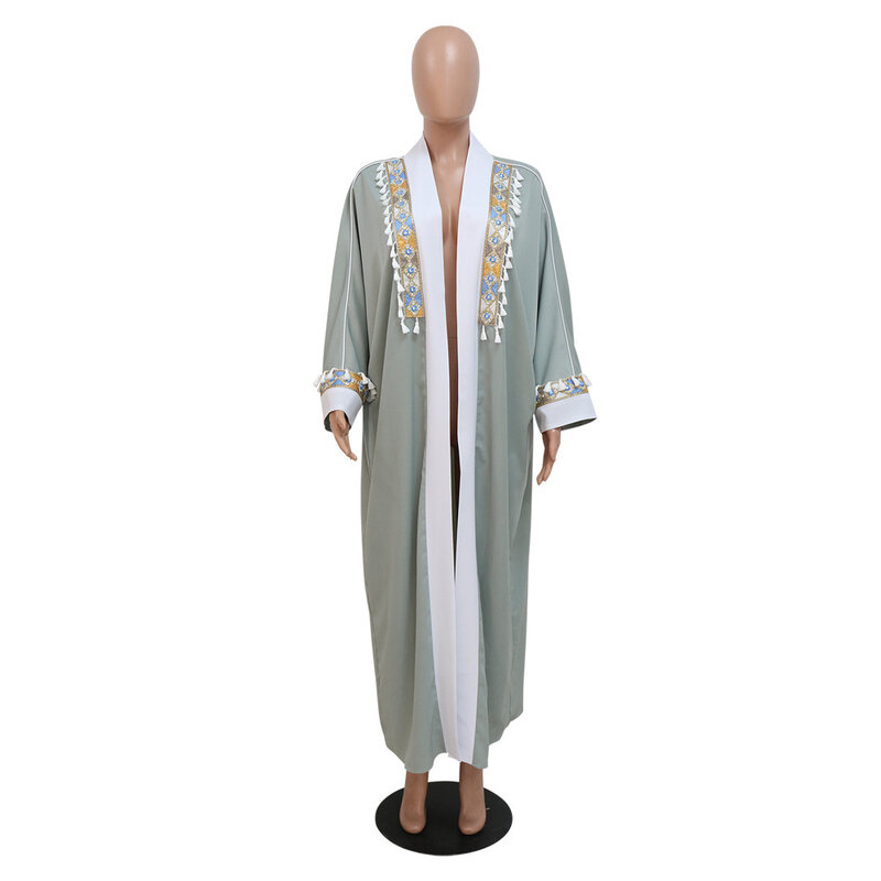 Wepbel fita aberta abaya mulheres eid ramadan kaftan roupa islâmica cardigan kimono borla muçulmano casual robe vestido muçulmano robe
