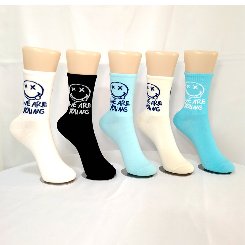 Japanese  Cartoon Pattern Hip Hop Style Breathable Mid Tube Socks Skateboard Letter  Socks 1 Pair Soft Long Sock For Women