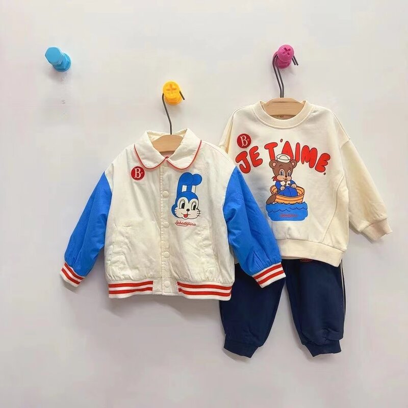 Vestido de suéter coreano infantil, Sweatshirts Little Boys, conjunto de roupas de bebê, roupas infantis, primavera, menina, vestido, primavera, 2024