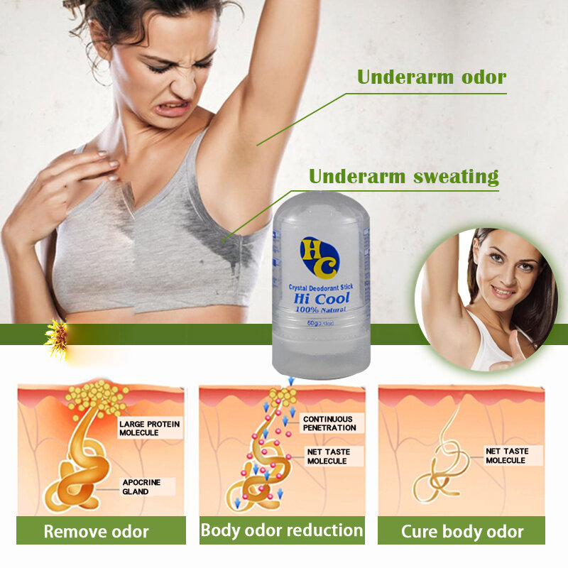 Palo desodorante de aluminio para hombres y mujeres, eliminador de olores corporales, palo antitranspirante, eliminación de axilas, 60g