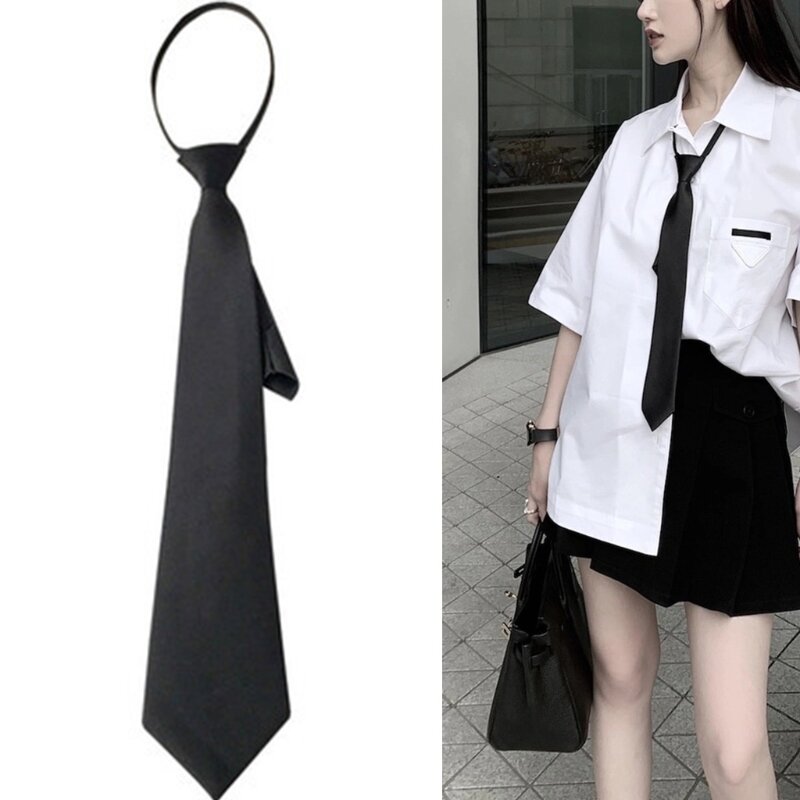Teens Students Shirt Necktie Women College Plain Uniform Detachable Collars Removable Ties Costume Accessories