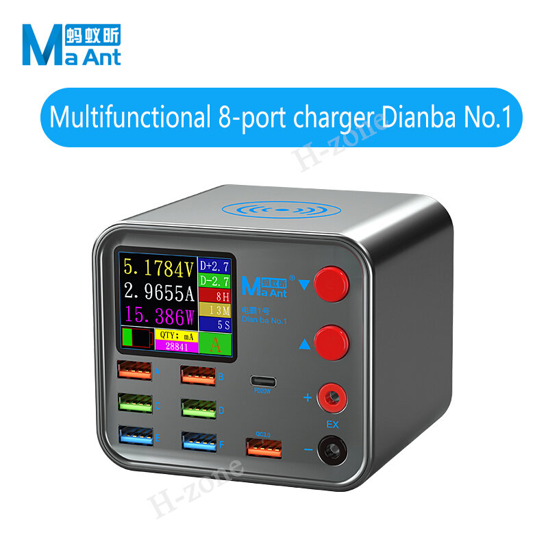 MAant-Base de carga inalámbrica DianBa 1, dispositivo de carga inteligente QC 3,0, 8 puertos USB, pantalla LCD para carga de teléfono móvil