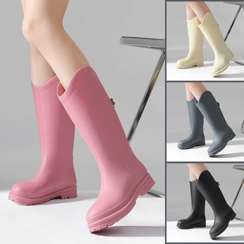 Rain Shoes Women's Fashion Trend High Tube Water Boots Padded Rubber Shoes Non-slip Waterproof Wearable Can Be Worn Outside