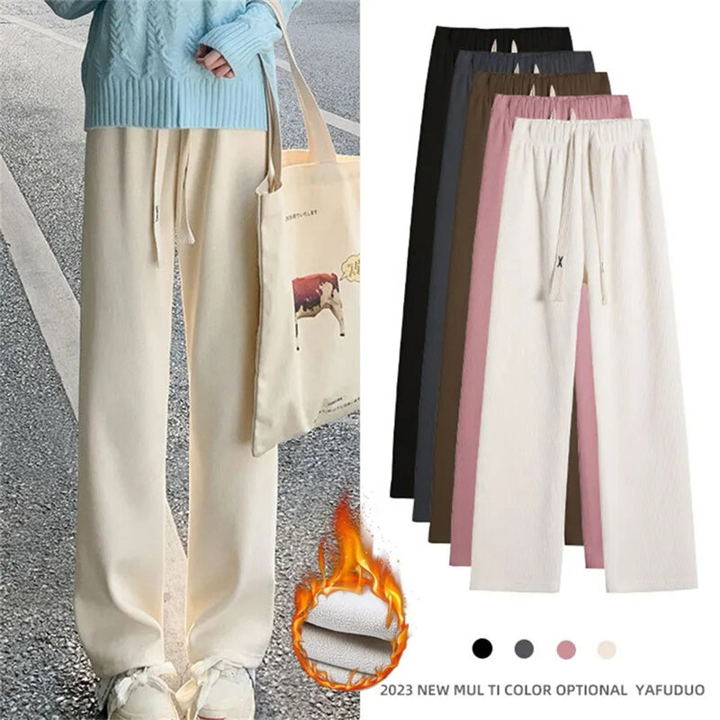 Spodnie damskie sztruksowe 2023 odzież Streetwear na jesień i zimę grube utrzymujące ciepło kobiece luźne spodnie casualowe S-3XL proste spodnie z wysokim stanem