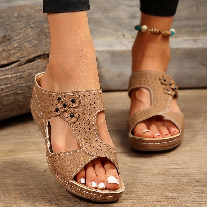 Sandals Women Retro Heels Sandals for Summer Shoes Women Slip on Wedge Sandalias Mujer Soft Heeled Slippers Indoor Outdoor