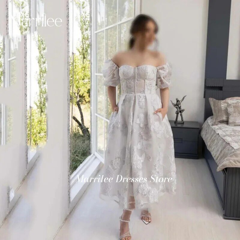 Morden Evening Dresses For Woman Puff Short Sleeves Lace Ankle Length Prom Gowns Formal Party Dress Plus Size Appliques 2024