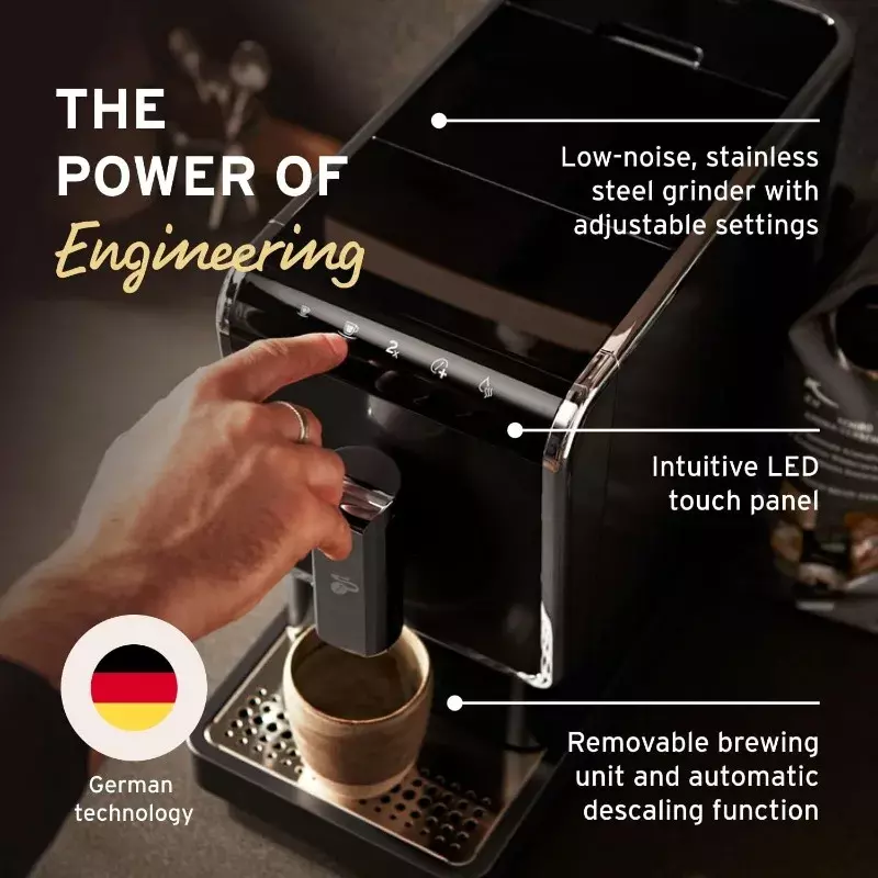 آلة قهوة اسبريسو أوتوماتيكية من Tchibo ، آلة صنع القهوة ذات الخدمة الواحدة ، مطحنة مدمجة ، لا تحتاج إلى قرون قهوة ، تأتي