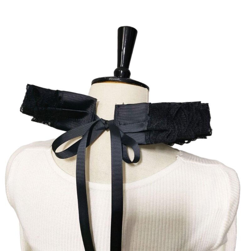 Women Ribbon Tie Ruffled Neck Collar Victorian Lace Trim Necklace Dropship