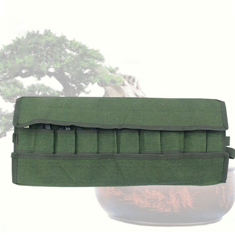 حقيبة تخزين البستنة المطورة، مجموعة أدوات أدوات البونساي، منظم باللون الأخضر العسكري