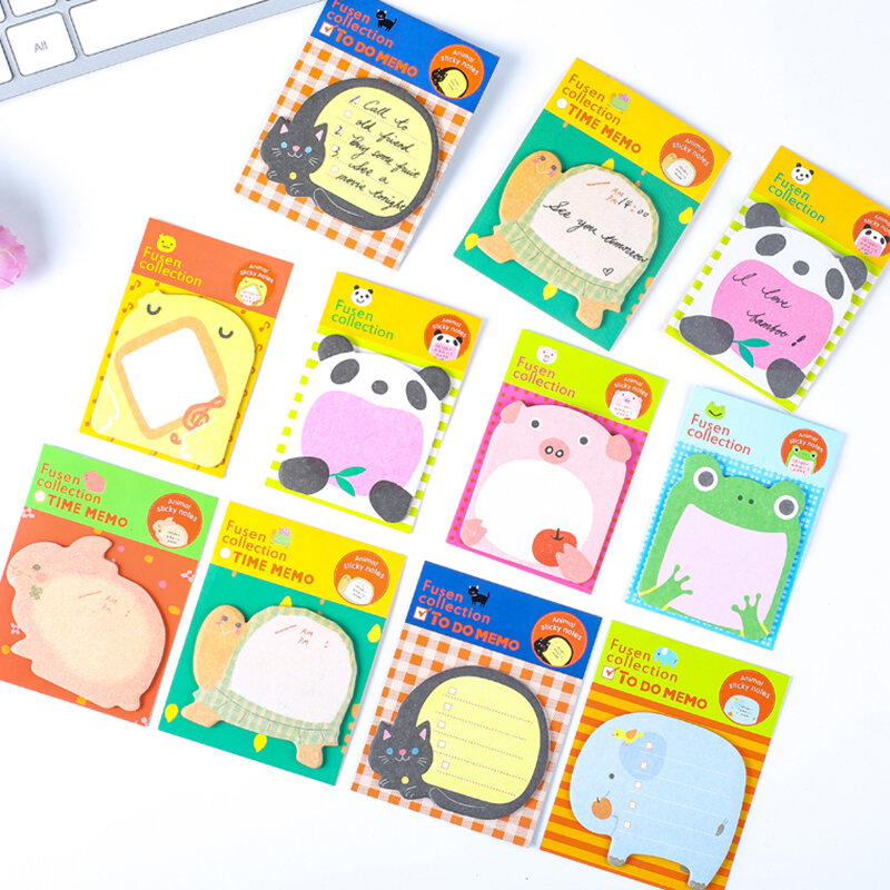 20 Sheets Cute Kawaii Sticky Notes Memo Pads Frog Pig Panda Cat Turtle Rabbit Elephant Post Notepads Girl Kids School Stationery