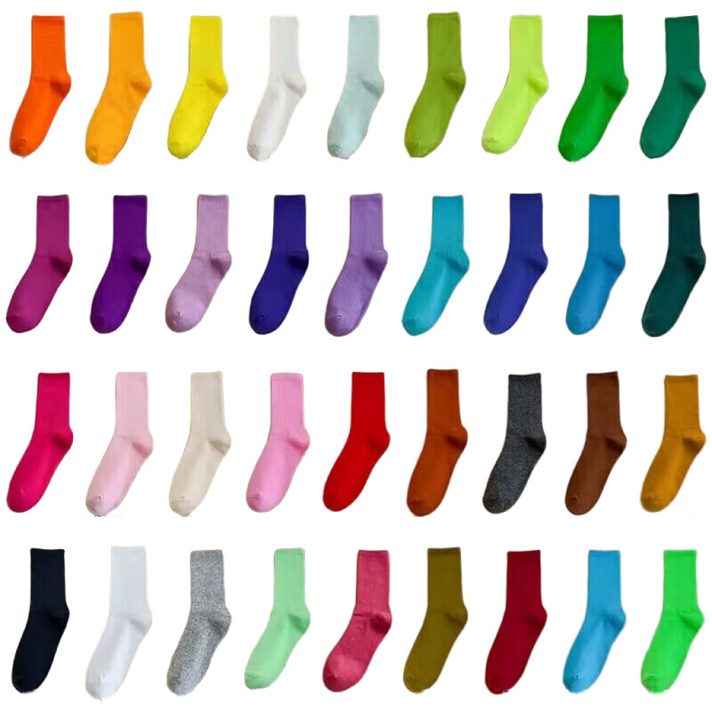 Cotton Socks For 28 Women Colors Harajuku Loose Socks Girls Solid Color Long Socks Studendts Fashion Sports Soft Hosiery Woman