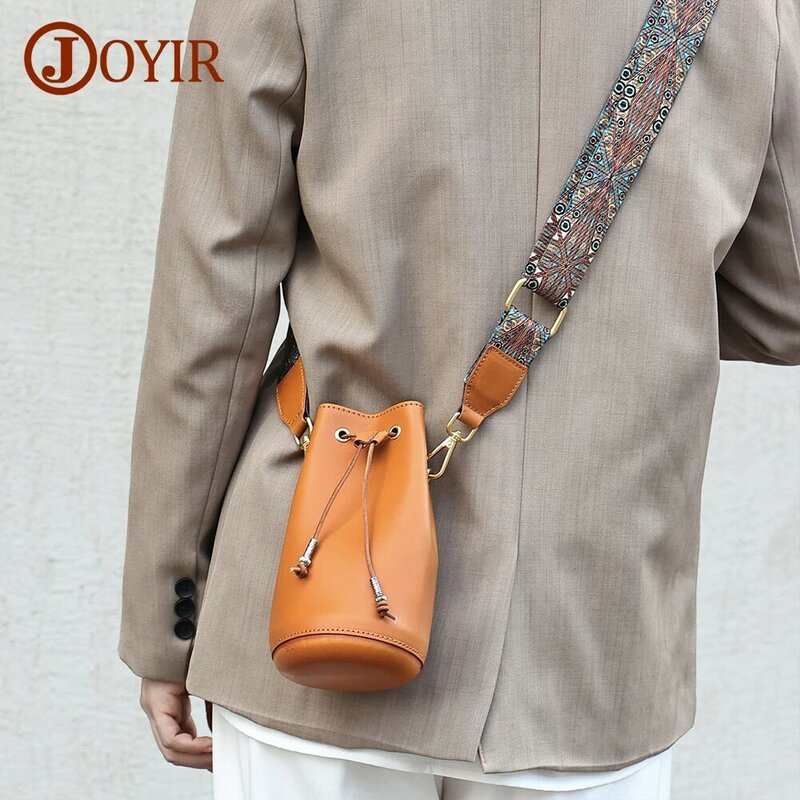 JOYIR Genuine Leather Fashion Mini Bucket Bag Phone Purses Ladies Shoulder Crossbody Bags Bohemia Style Small Messenger Bag