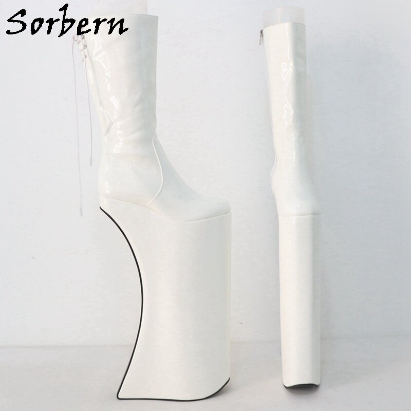 Sorbern-Botas personalizadas de renda de bezerro médio, salto alto, fetiche traseiro, botas de plataforma com zíper, sapatos drag queen feminino, cunha lunar, bota unissex, 40cm