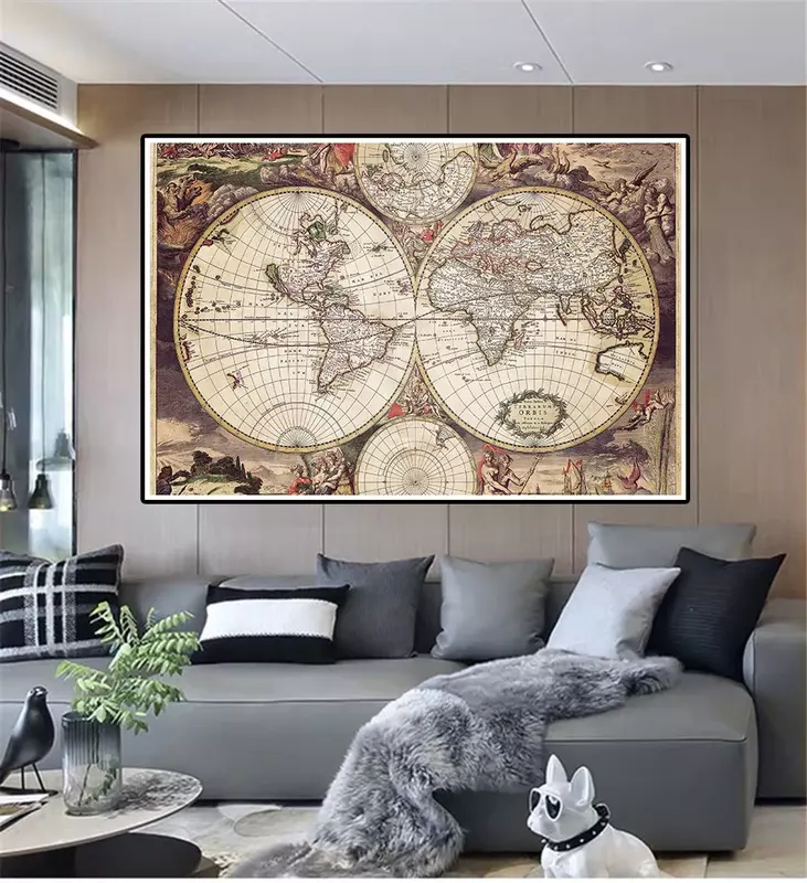 ヴィンテージウォールマップ,225x150cm,中世の壁の芸術,不織布のポスター,絵画,家の装飾,学用品