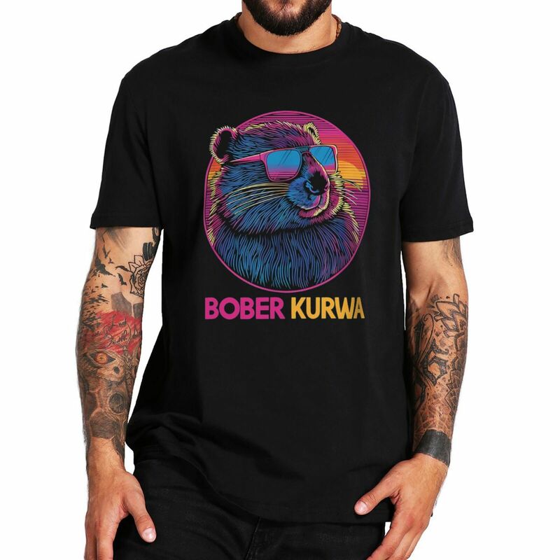 Футболка в стиле ретро Bober, Bober, Kurwa, смешная трендовая футболка с мемом, Y2k для мужчин и женщин, 100% хлопок, мягкая футболка унисекс с круглым вырезом, топы, европейский размер