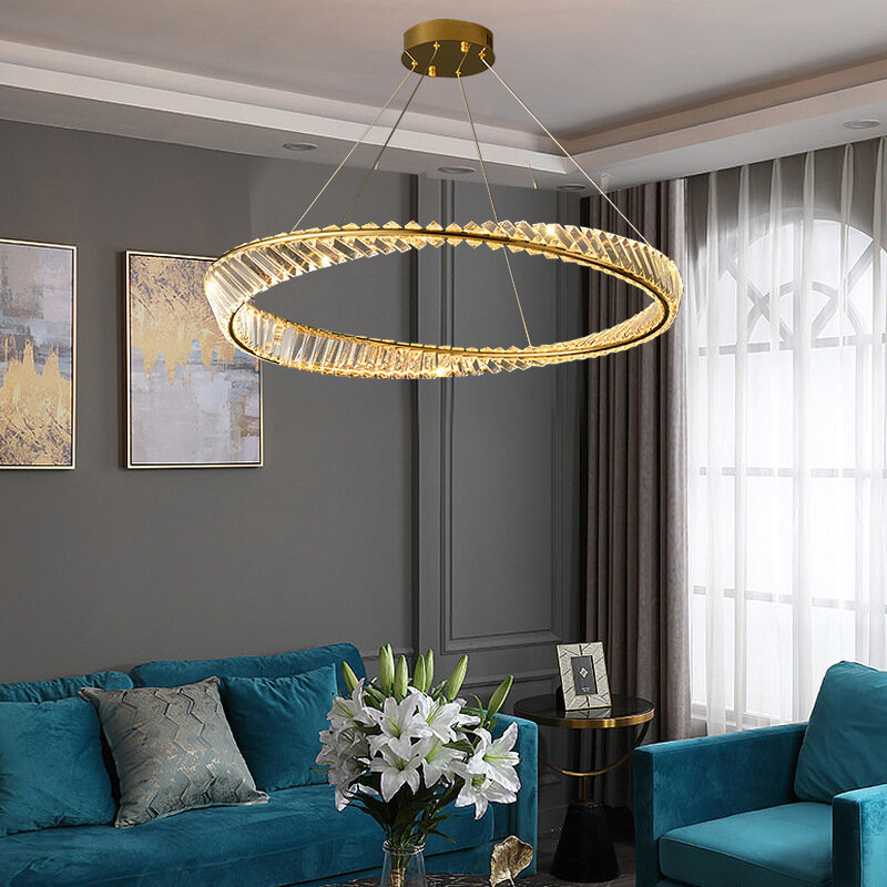 Lustre de cristal LED com anel MBushy em forma de arte, iluminação para sala, quarto, jantar, nova luz, design de luxo