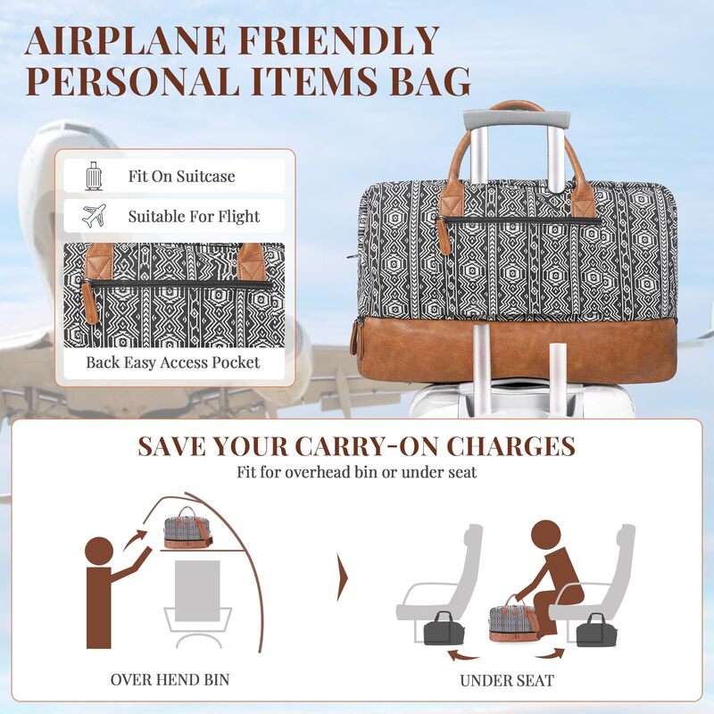OFLAMN tas traveling, tas koper ukuran besar untuk wanita, tas traveling, tas Duffle, tas Carry-On, dengan kompartemen sepatu terpisah, untuk wanita
