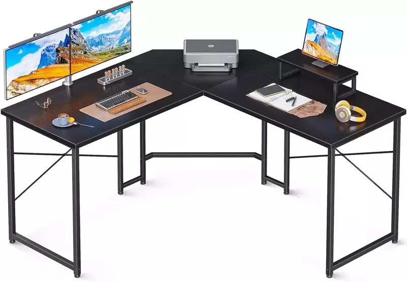Bureau de jeu en forme de L, bureau d'ordinateur de 51 pouces avec support de moniteur, bureau de jeu PC, table d'angle pour le bureau à domicile