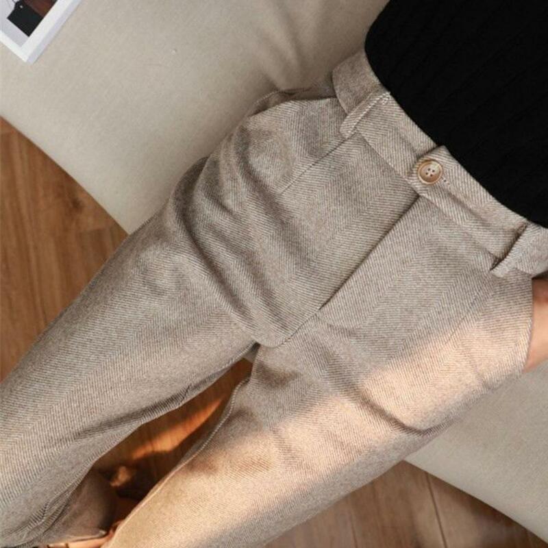 Spodnie damskie solidny kolor garnitur spodnie w jodełkę damskie spodnie garniturowe wysoki stan Slim Fit gruba ciepłe z kieszeniami na formalne