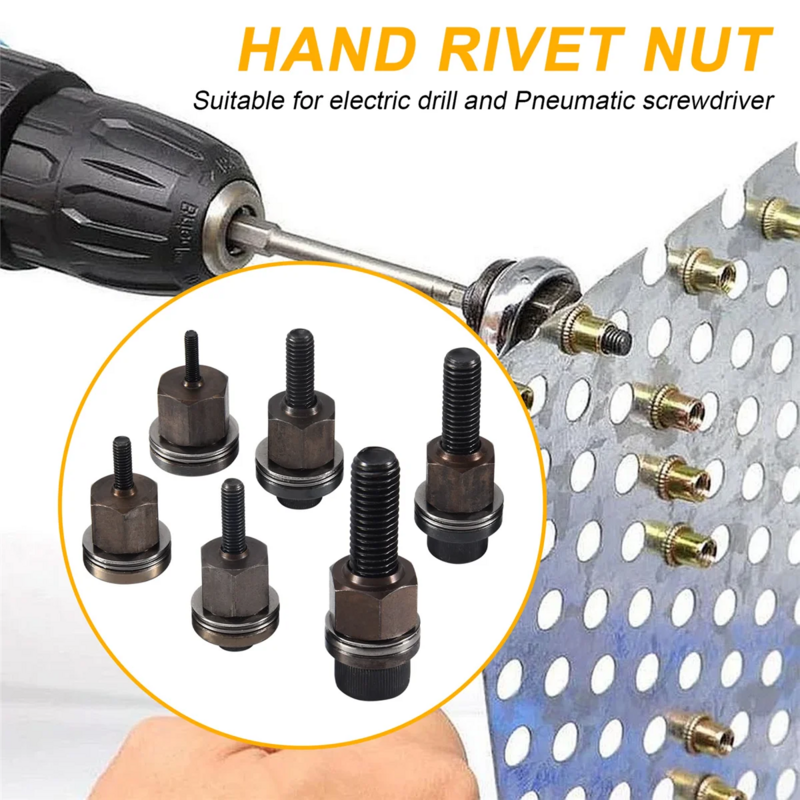 Mão Rivet Gun Cabeça Nuts, instalação simples, Riveter, Ferramenta Rivnut, Acessório para Porcas, M3, M4, M5, M6, M8, M10, M12, 1Pc