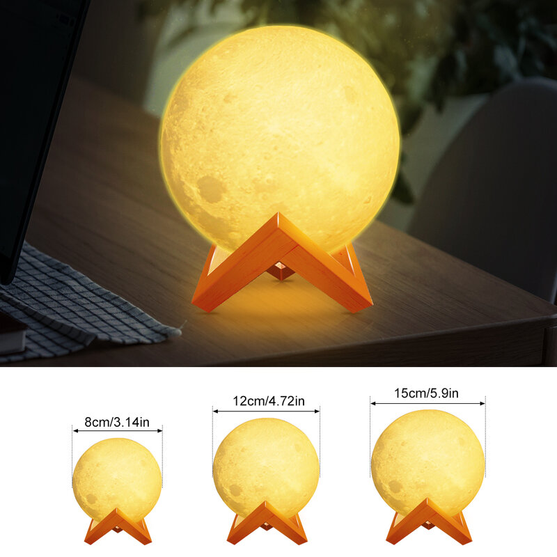 LED Night Light 3D Print Moon Lamp 8CM/12CM Battery Powered With Stand Starry Lamp 7 Color Bedroom Decor Night Lights Kids Gift