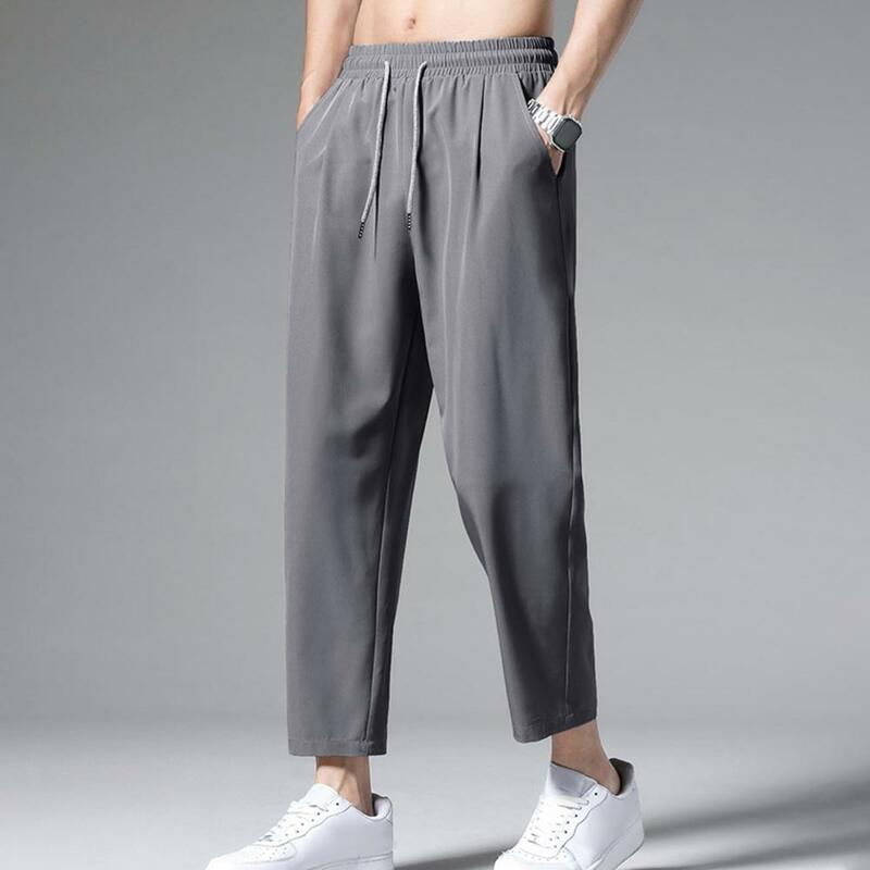 Celana kasual pinggang elastis pria, celana panjang pergelangan kaki kasual bersirkulasi dengan Untuk harian untuk musim panas untuk pria