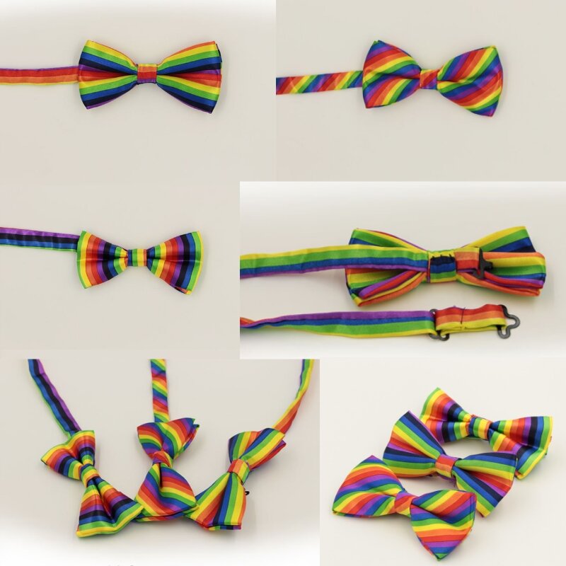 LGBT BOW Tie Wedding Party Lazer Rainbow Stripe Bowtie Rayon Poliéster Gravata Para Noivo Homens Mulheres