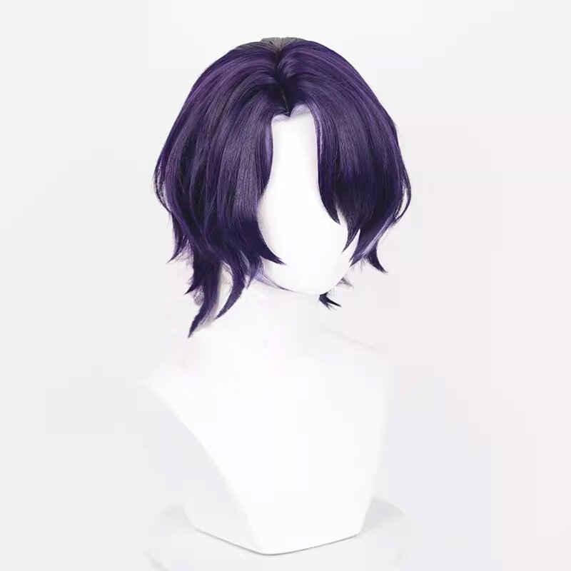 Honkai Star Rail Dr. Ratio peluca sintética corta recta púrpura reflejos juego Cosplay Peluca de cabello de parte media para fiesta